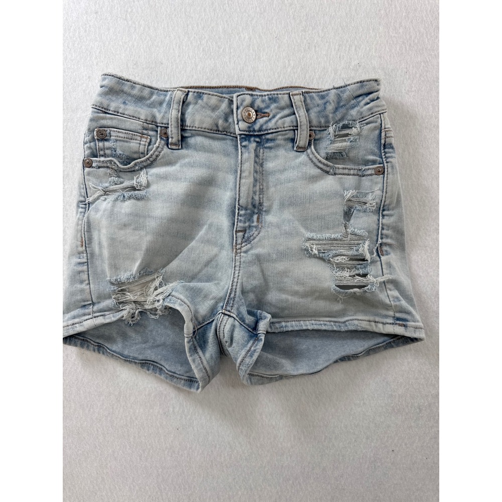 American Eagle Next Level Stretch Distressed Denim Shorts Light Wash Womens 0